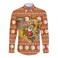 Basketball Santa Claus Christmas Long Sleeve Button Shirt Xmas Holiday Patterns - Wonder Print Shop