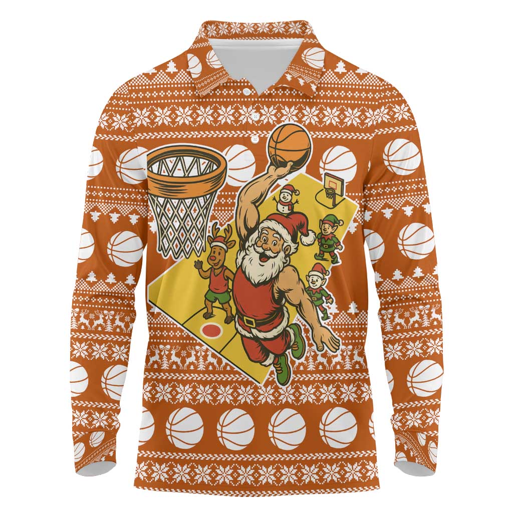 Basketball Santa Claus Christmas Long Sleeve Polo Shirt Xmas Holiday Patterns - Wonder Print Shop