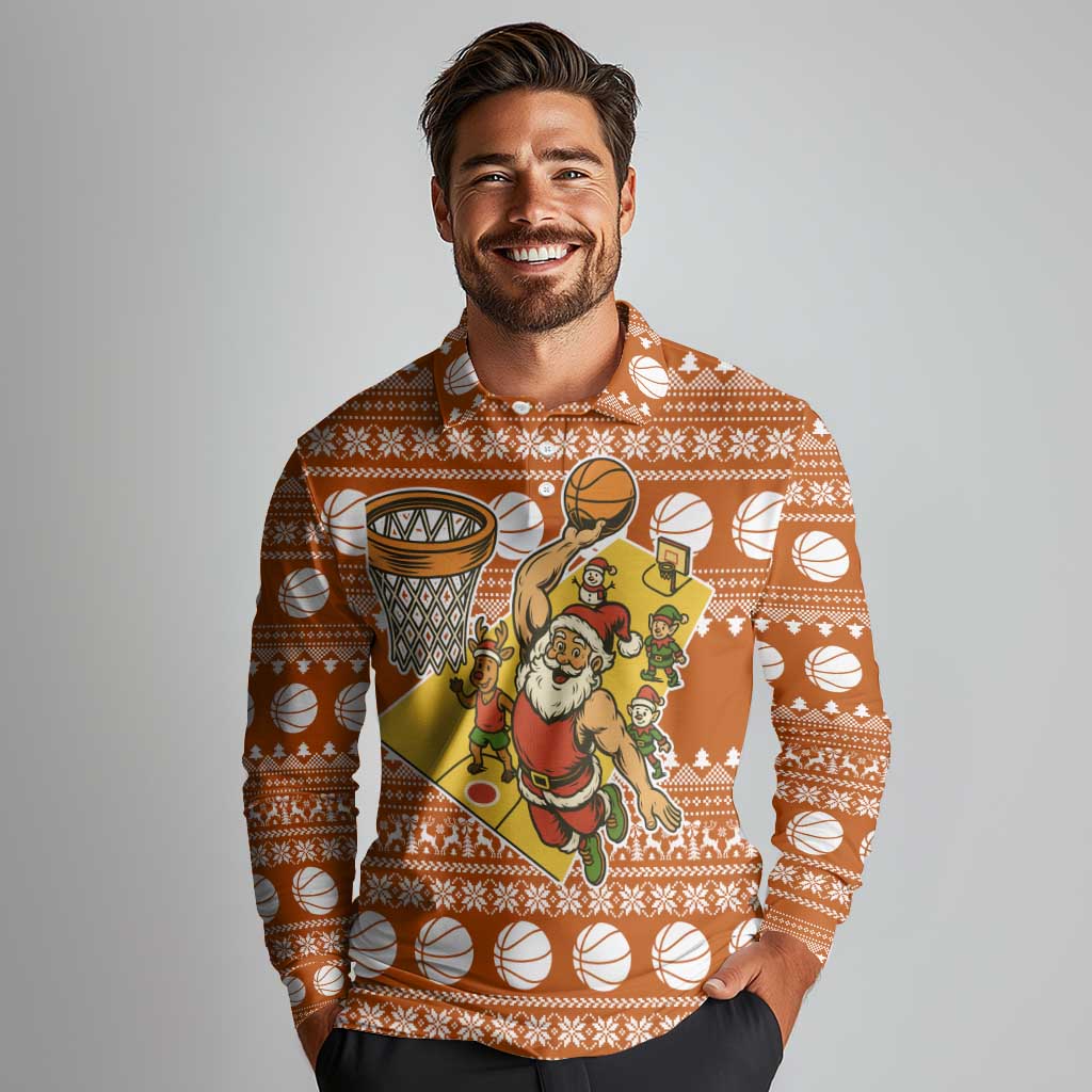 Basketball Santa Claus Christmas Long Sleeve Polo Shirt Xmas Holiday Patterns - Wonder Print Shop