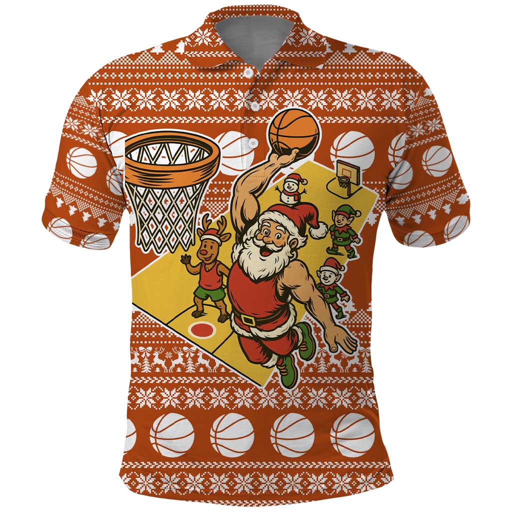 Basketball Santa Claus Christmas Polo Shirt Xmas Holiday Patterns - Wonder Print Shop