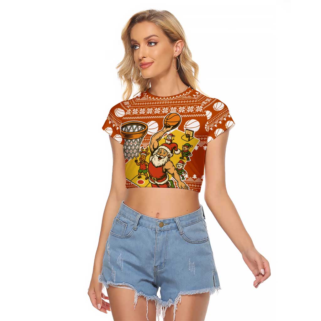 Basketball Santa Claus Christmas Raglan Cropped T Shirt Xmas Holiday Patterns - Wonder Print Shop