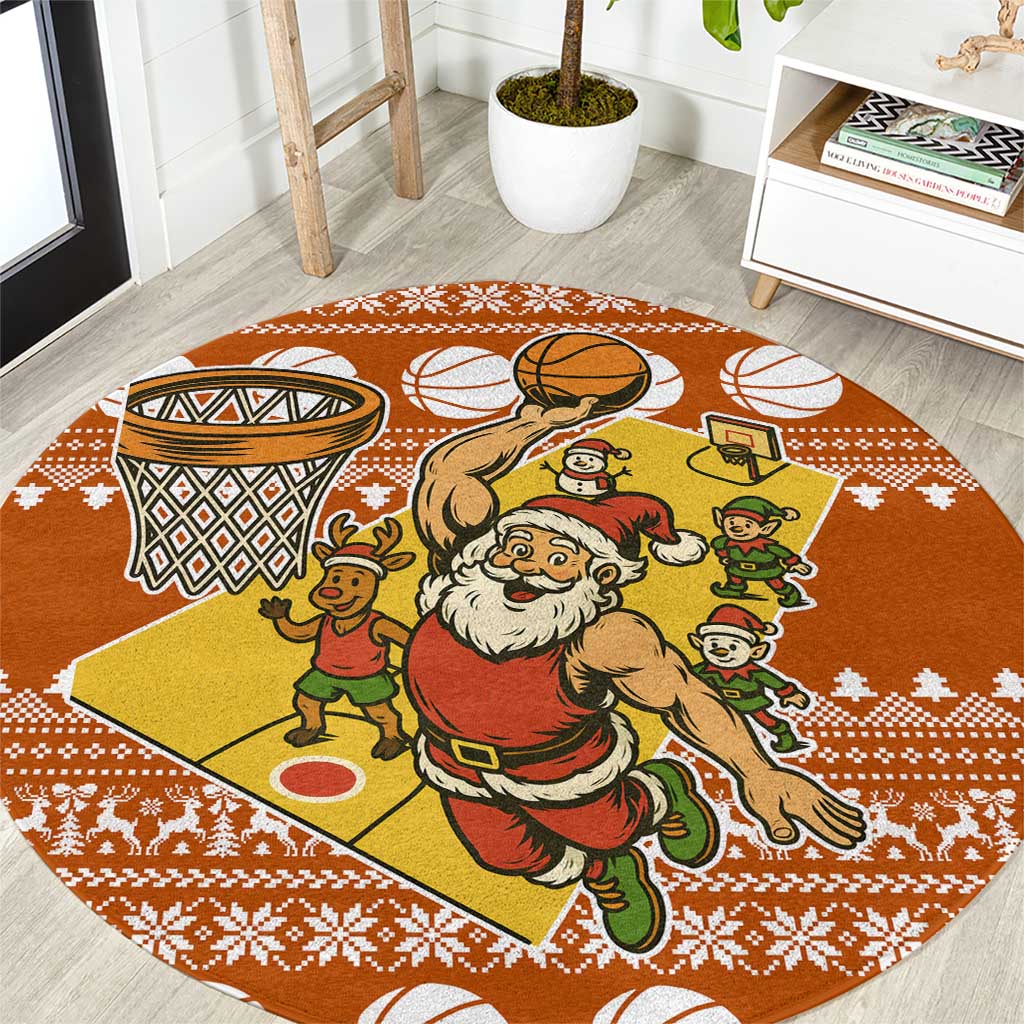 Basketball Santa Claus Christmas Round Carpet Xmas Holiday Patterns - Wonder Print Shop