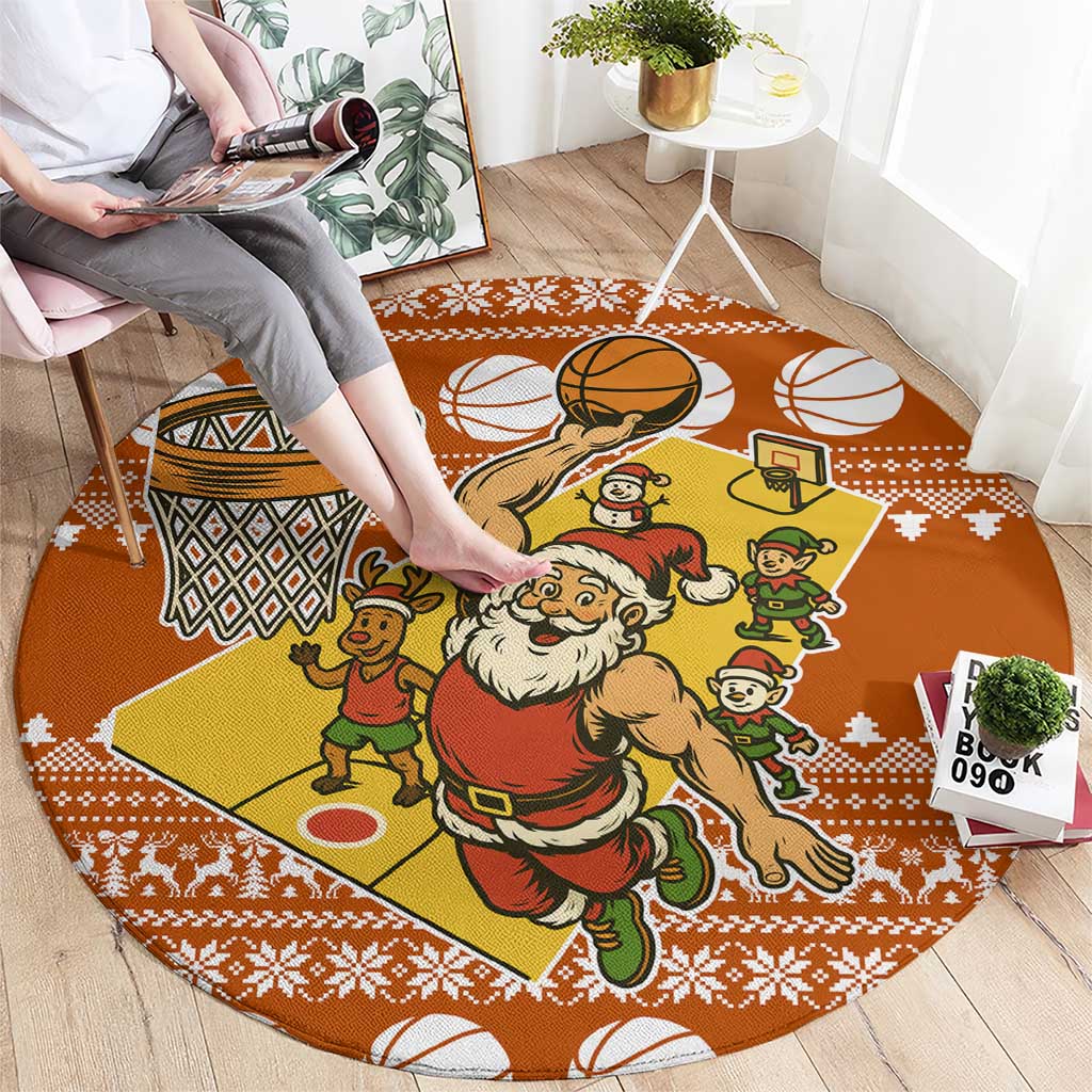 Basketball Santa Claus Christmas Round Carpet Xmas Holiday Patterns - Wonder Print Shop
