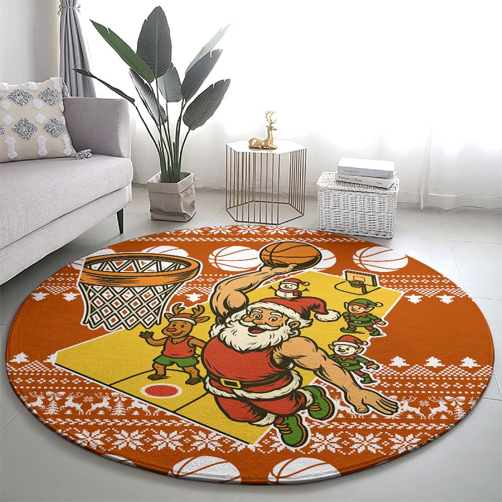 Basketball Santa Claus Christmas Round Carpet Xmas Holiday Patterns - Wonder Print Shop