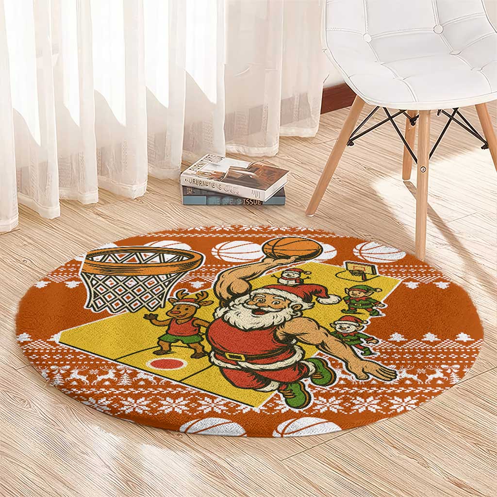 Basketball Santa Claus Christmas Round Carpet Xmas Holiday Patterns - Wonder Print Shop