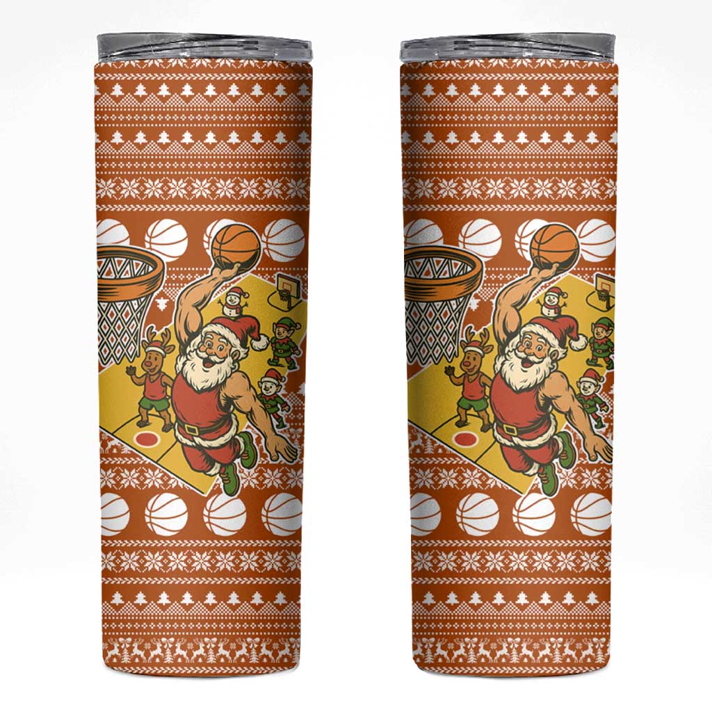 Basketball Santa Claus Christmas Skinny Tumbler Xmas Holiday Patterns - Wonder Print Shop