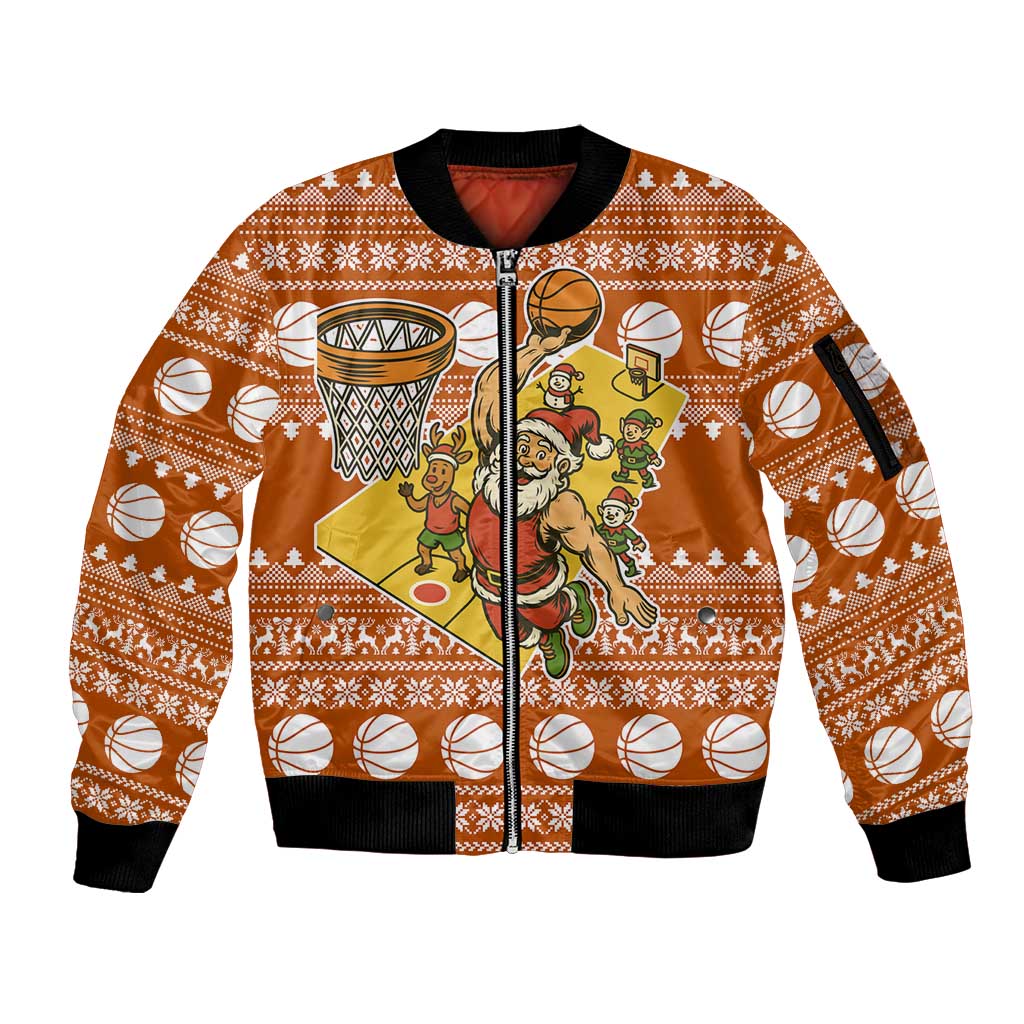 Basketball Santa Claus Christmas Sleeve Zip Bomber Jacket Xmas Holiday Patterns - Wonder Print Shop