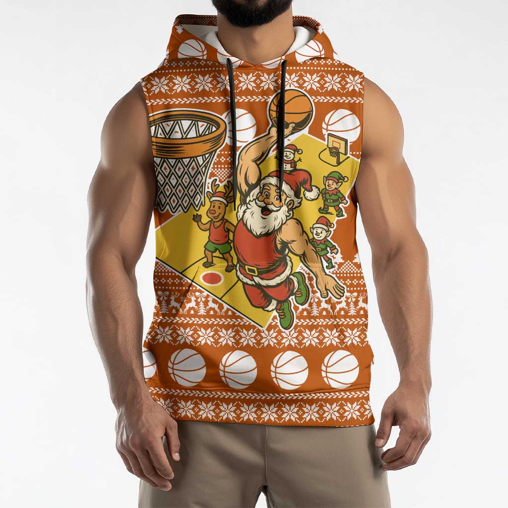 Basketball Santa Claus Christmas Sleeveless Hoodie Xmas Holiday Patterns - Wonder Print Shop