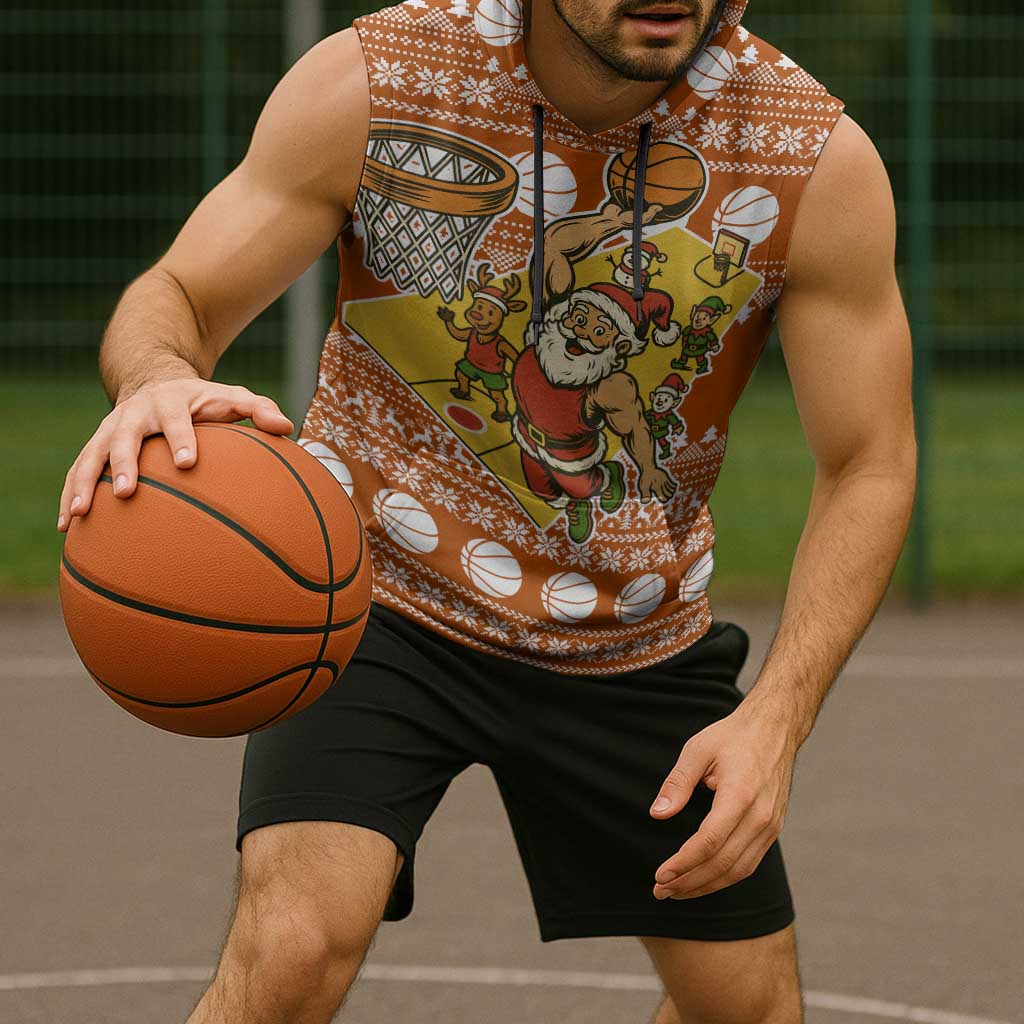 Basketball Santa Claus Christmas Sleeveless Hoodie Xmas Holiday Patterns - Wonder Print Shop