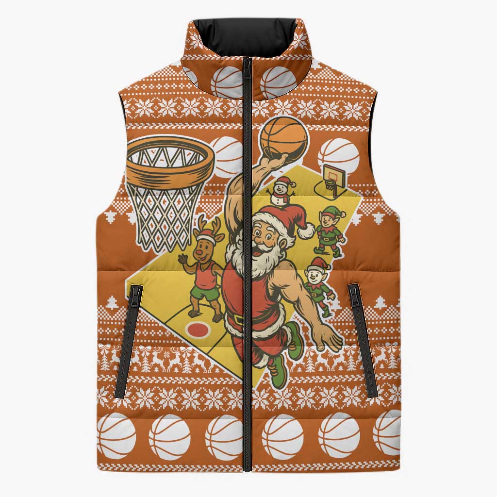 Basketball Santa Claus Christmas Sleeveless Puffer Jacket Xmas Holiday Patterns - Wonder Print Shop