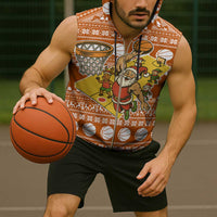 Basketball Santa Claus Christmas Sleeveless Zip Hoodie Xmas Holiday Patterns - Wonder Print Shop