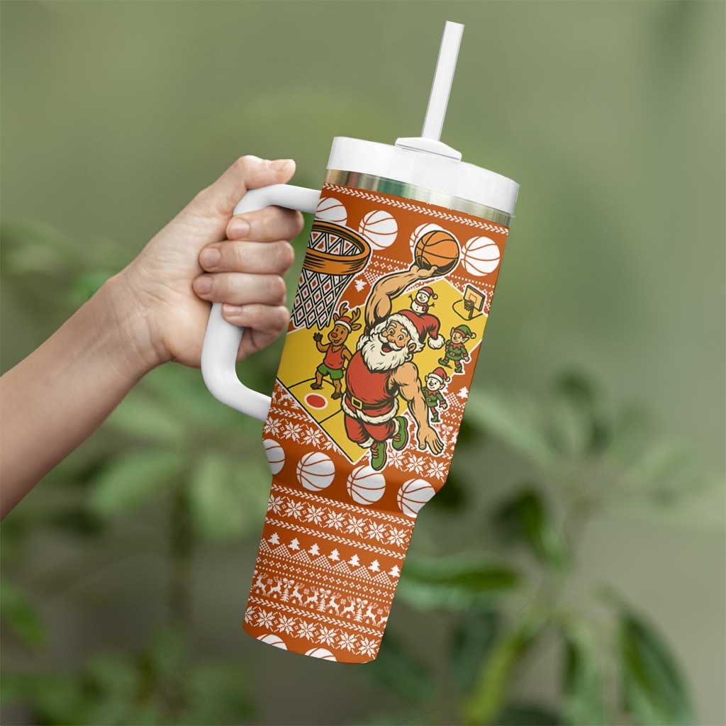 Basketball Santa Claus Christmas Tumbler With Handle Xmas Holiday Patterns - Wonder Print Shop