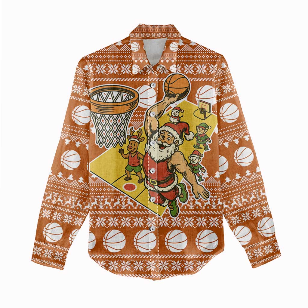 Basketball Santa Claus Christmas Women Casual Shirt Xmas Holiday Patterns - Wonder Print Shop