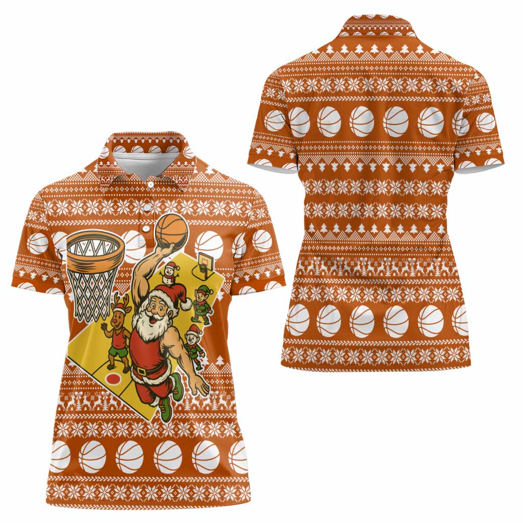 Basketball Santa Claus Christmas Women Polo Shirt Xmas Holiday Patterns - Wonder Print Shop