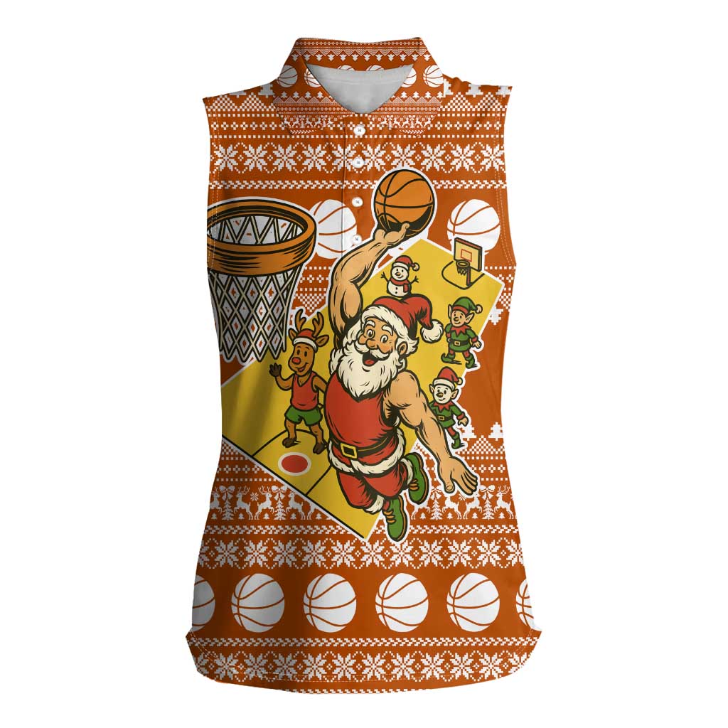 Basketball Santa Claus Christmas Women Sleeveless Polo Shirt Xmas Holiday Patterns - Wonder Print Shop