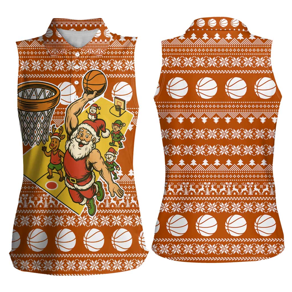 Basketball Santa Claus Christmas Women Sleeveless Polo Shirt Xmas Holiday Patterns - Wonder Print Shop