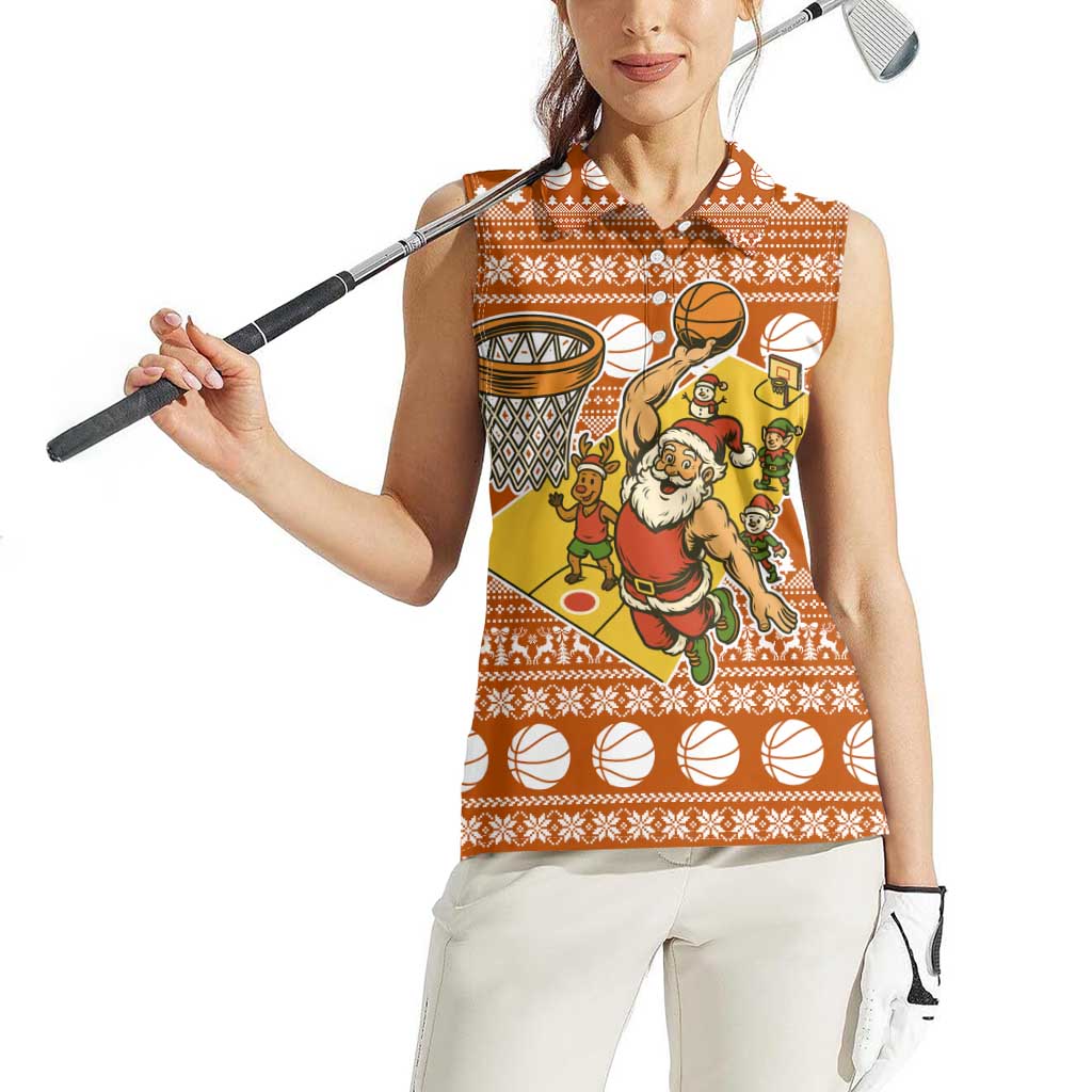 Basketball Santa Claus Christmas Women Sleeveless Polo Shirt Xmas Holiday Patterns - Wonder Print Shop