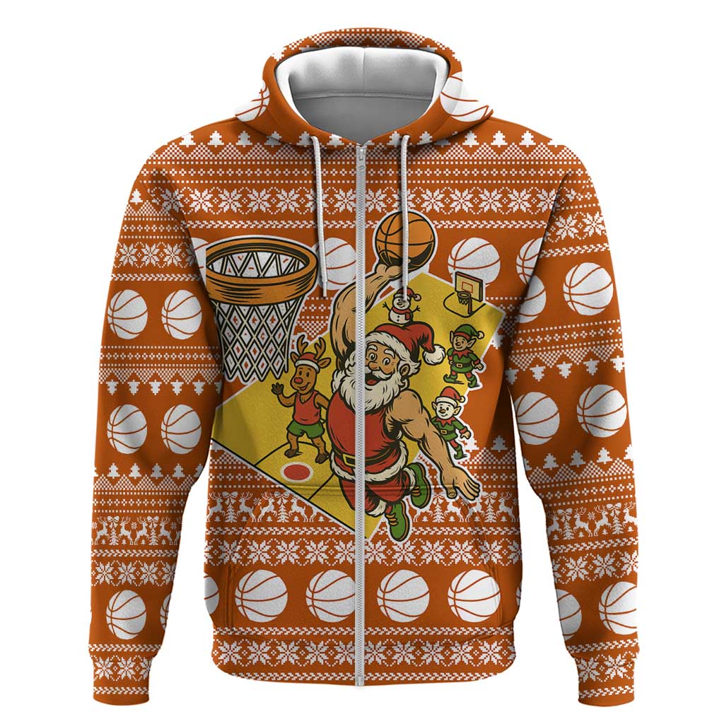 Basketball Santa Claus Christmas Zip Hoodie Xmas Holiday Patterns - Wonder Print Shop