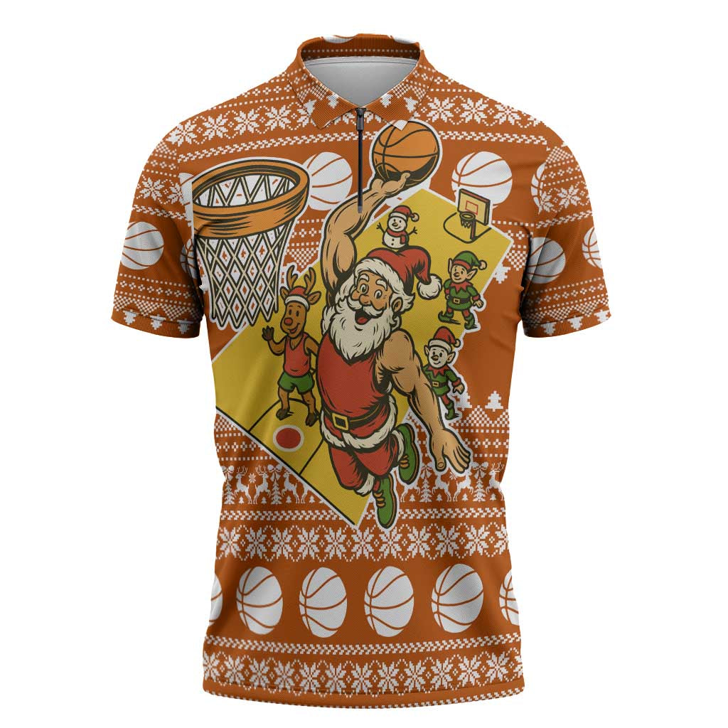 Basketball Santa Claus Christmas Zipper Polo Shirt Xmas Holiday Patterns - Wonder Print Shop
