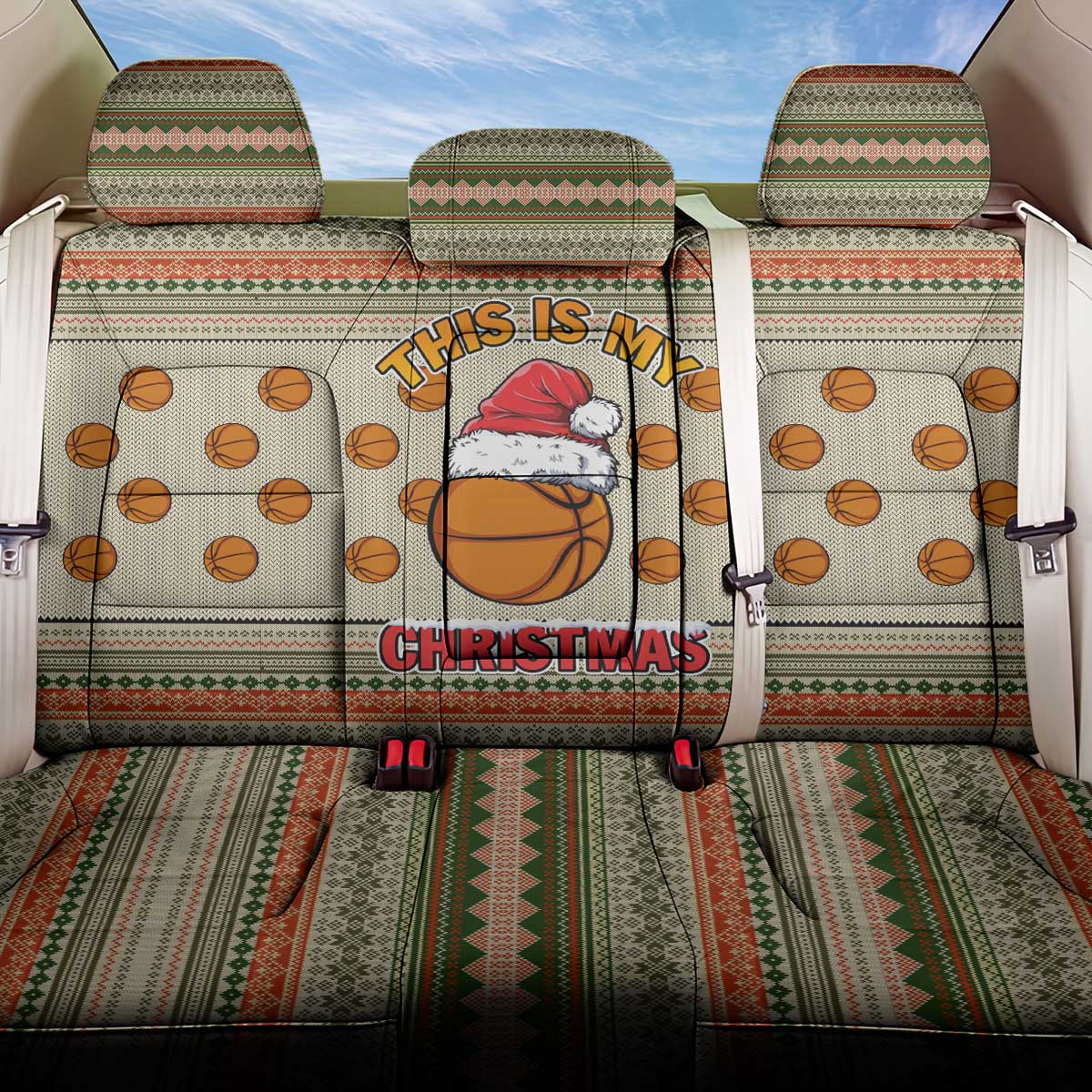 Basketball Winter Christmas Back Car Seat Cover Xmas Holiday Patterns - Wonder Print Shop