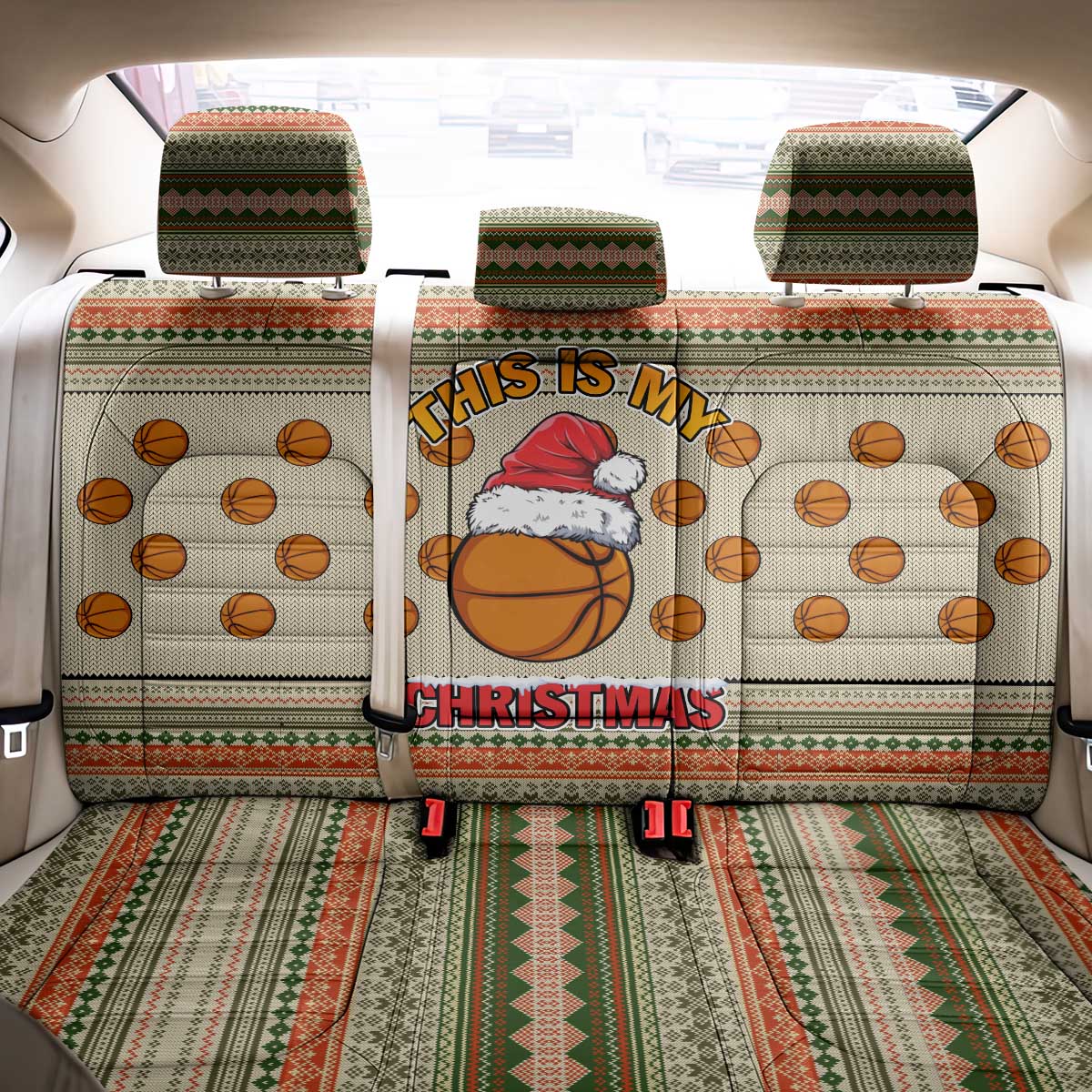 Basketball Winter Christmas Back Car Seat Cover Xmas Holiday Patterns - Wonder Print Shop