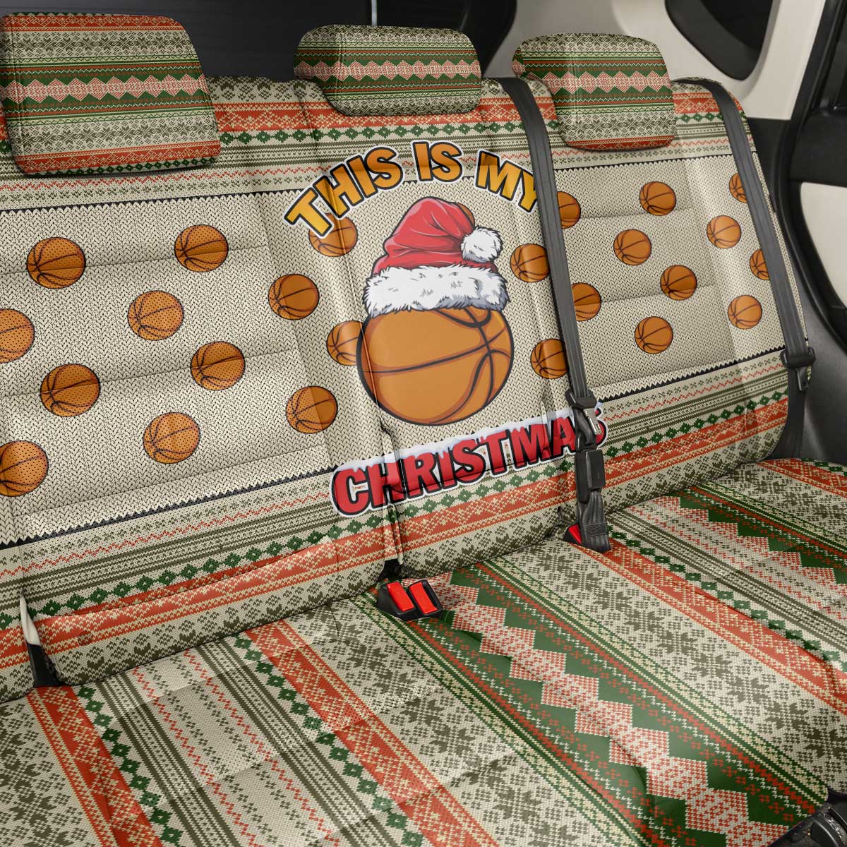 Basketball Winter Christmas Back Car Seat Cover Xmas Holiday Patterns - Wonder Print Shop