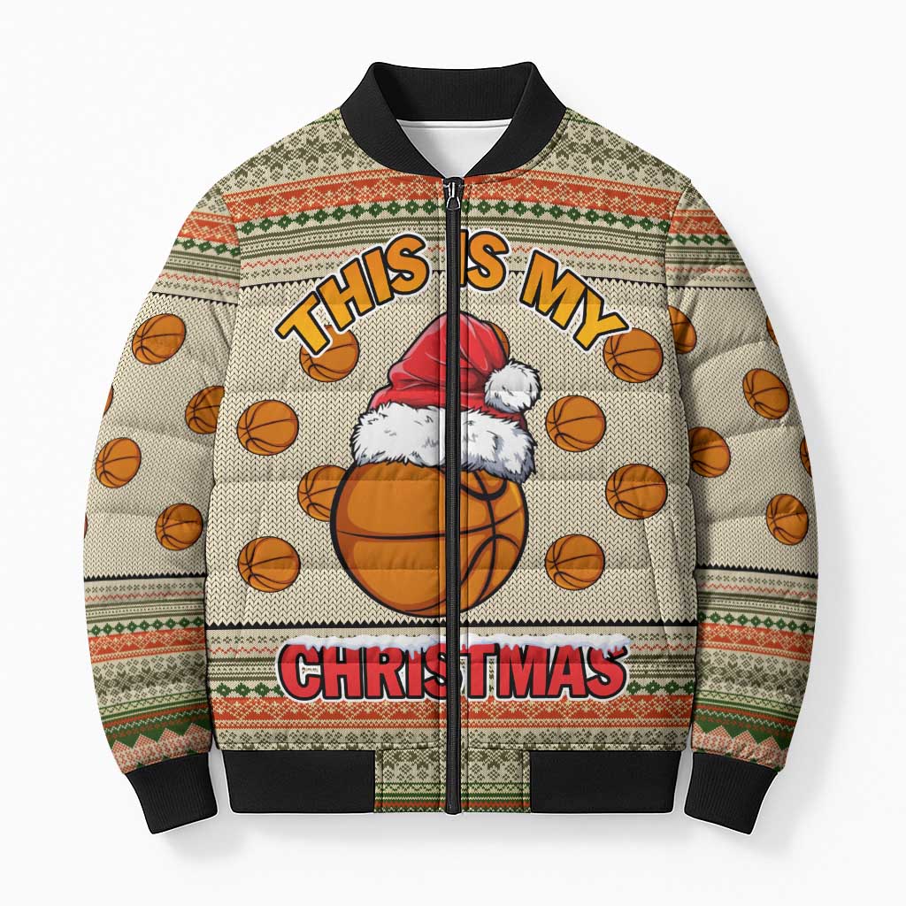 Basketball Winter Christmas Bomber Puffer Jacket Xmas Holiday Patterns - Wonder Print Shop