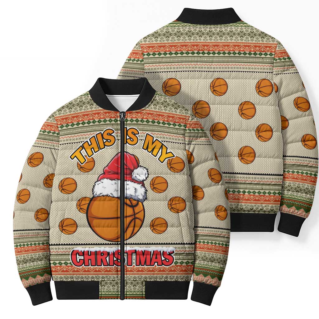 Basketball Winter Christmas Bomber Puffer Jacket Xmas Holiday Patterns - Wonder Print Shop