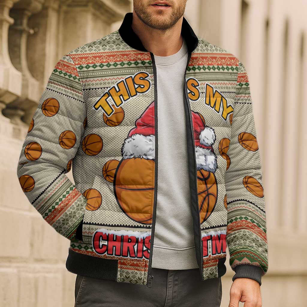 Basketball Winter Christmas Bomber Puffer Jacket Xmas Holiday Patterns - Wonder Print Shop