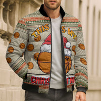 Basketball Winter Christmas Bomber Puffer Jacket Xmas Holiday Patterns - Wonder Print Shop