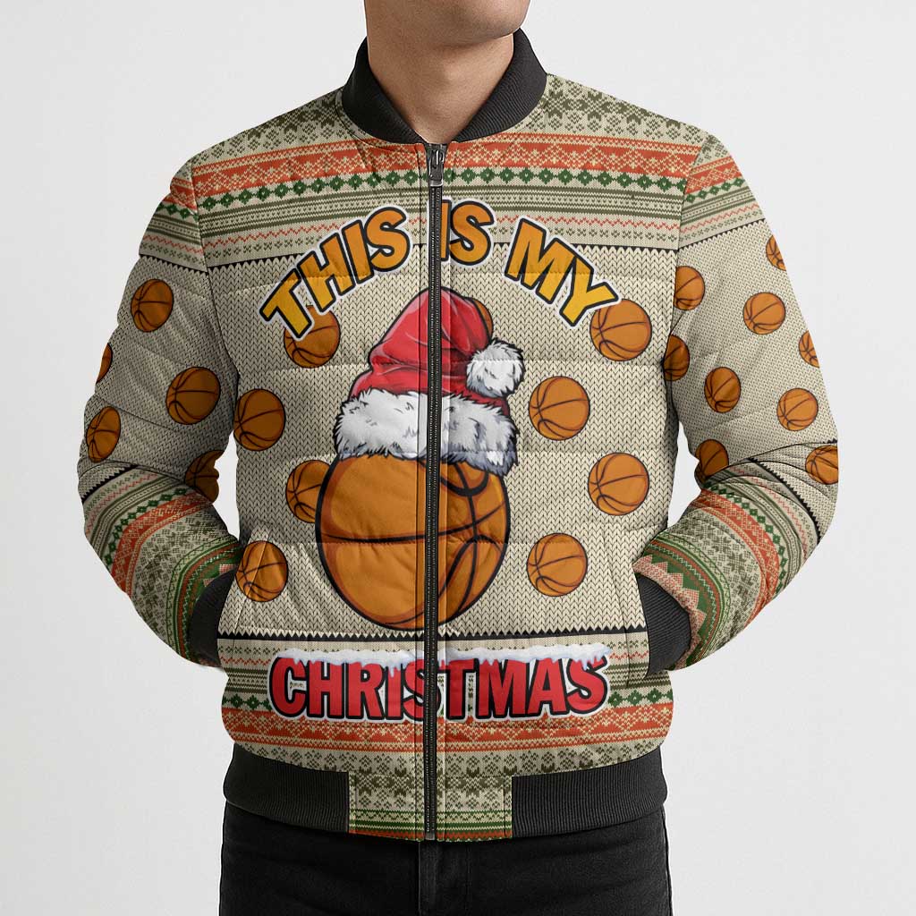 Basketball Winter Christmas Bomber Puffer Jacket Xmas Holiday Patterns - Wonder Print Shop