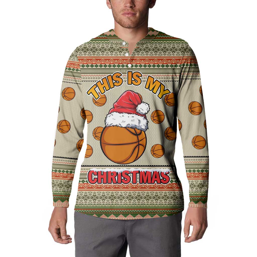 Basketball Winter Christmas Button Sweatshirt Xmas Holiday Patterns - Wonder Print Shop