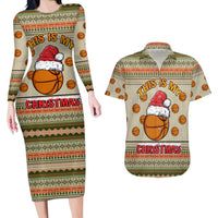 Basketball Winter Christmas Couples Matching Long Sleeve Bodycon Dress and Hawaiian Shirt Xmas Holiday Patterns - Wonder Print Shop
