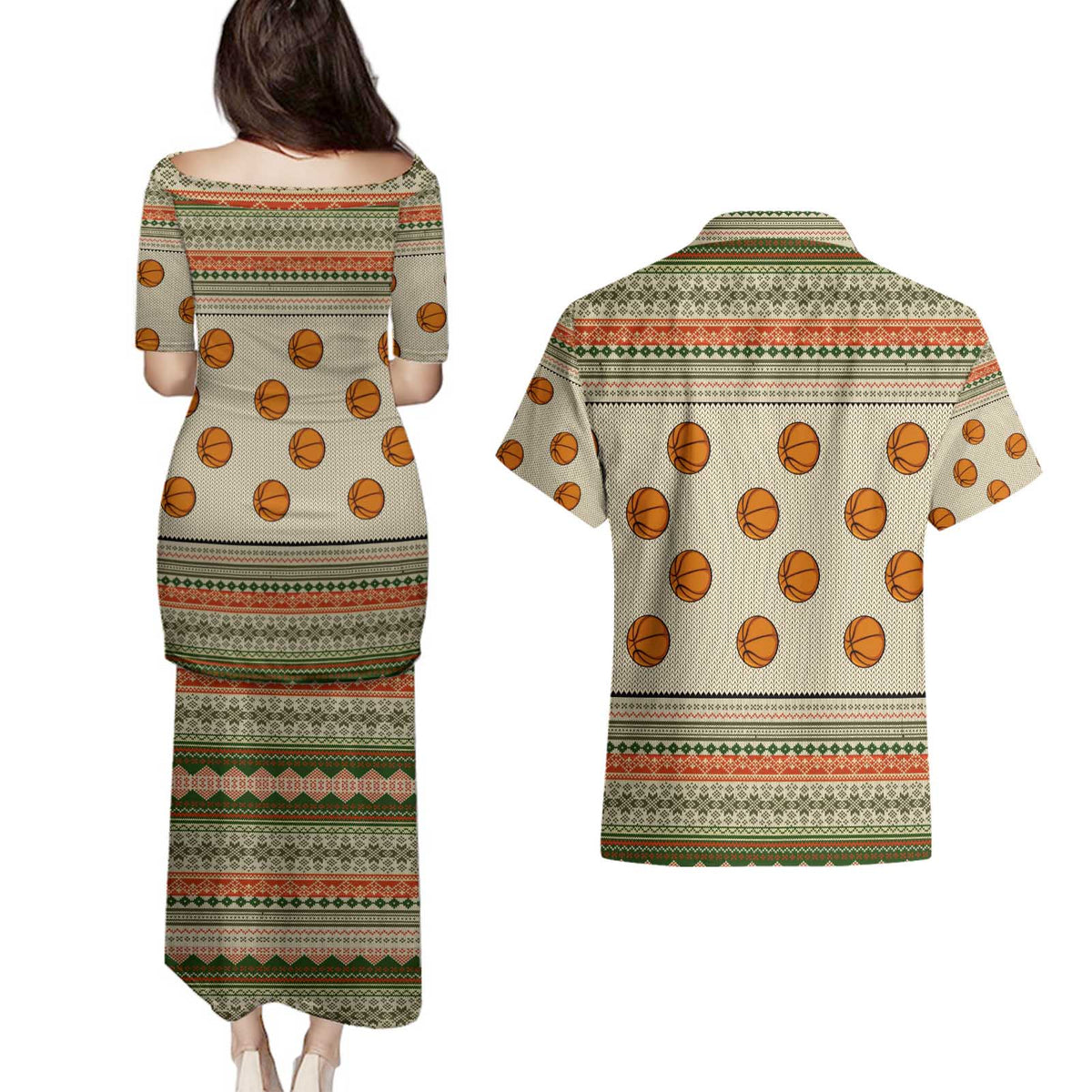 Basketball Winter Christmas Couples Matching Puletasi and Hawaiian Shirt Xmas Holiday Patterns - Wonder Print Shop