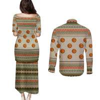 Basketball Winter Christmas Couples Matching Puletasi and Long Sleeve Button Shirt Xmas Holiday Patterns - Wonder Print Shop