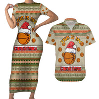 Basketball Winter Christmas Couples Matching Short Sleeve Bodycon Dress and Hawaiian Shirt Xmas Holiday Patterns - Wonder Print Shop