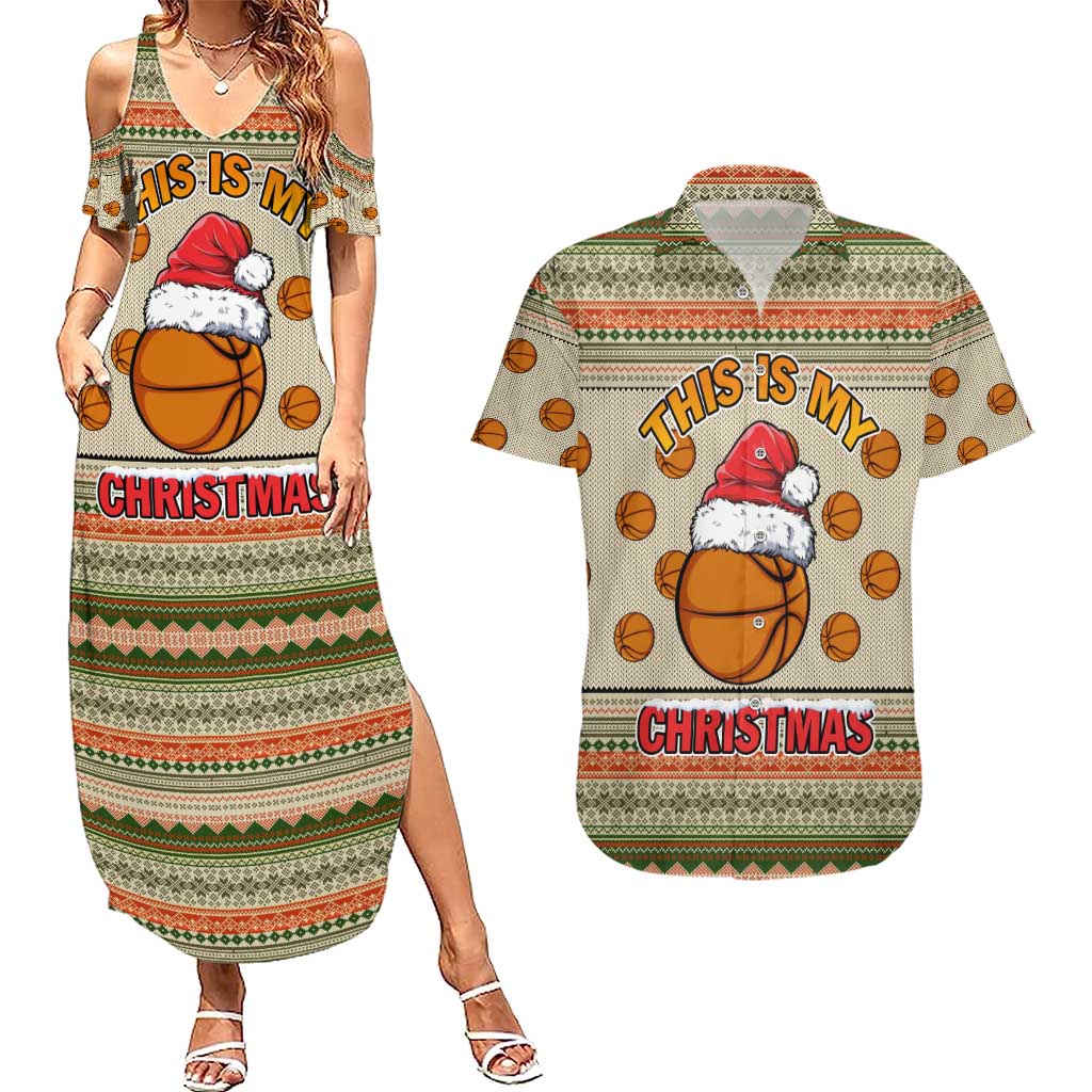 Basketball Winter Christmas Couples Matching Summer Maxi Dress and Hawaiian Shirt Xmas Holiday Patterns - Wonder Print Shop