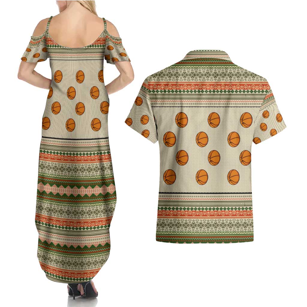 Basketball Winter Christmas Couples Matching Summer Maxi Dress and Hawaiian Shirt Xmas Holiday Patterns - Wonder Print Shop