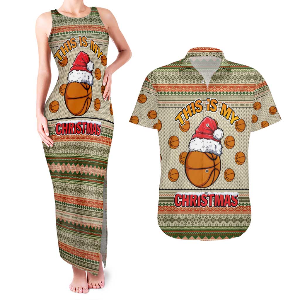 Basketball Winter Christmas Couples Matching Tank Maxi Dress and Hawaiian Shirt Xmas Holiday Patterns - Wonder Print Shop