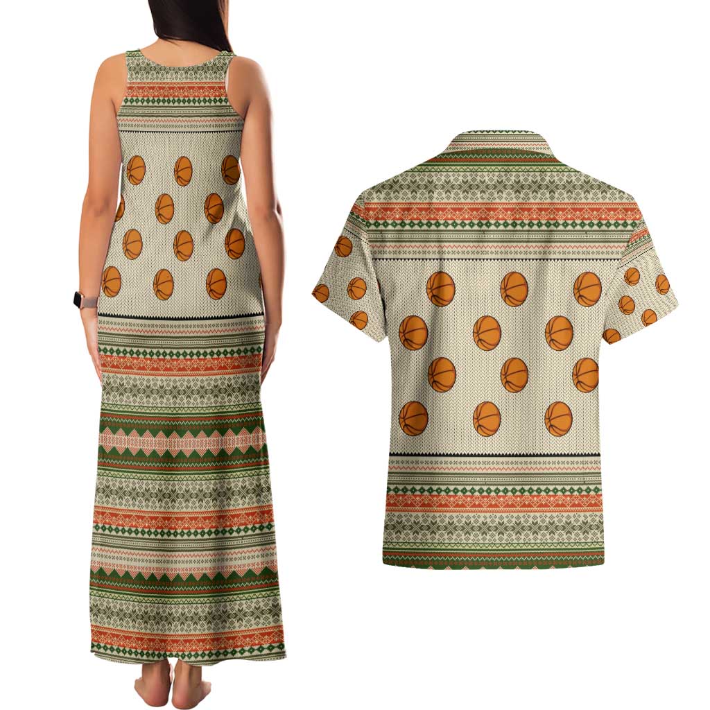 Basketball Winter Christmas Couples Matching Tank Maxi Dress and Hawaiian Shirt Xmas Holiday Patterns - Wonder Print Shop
