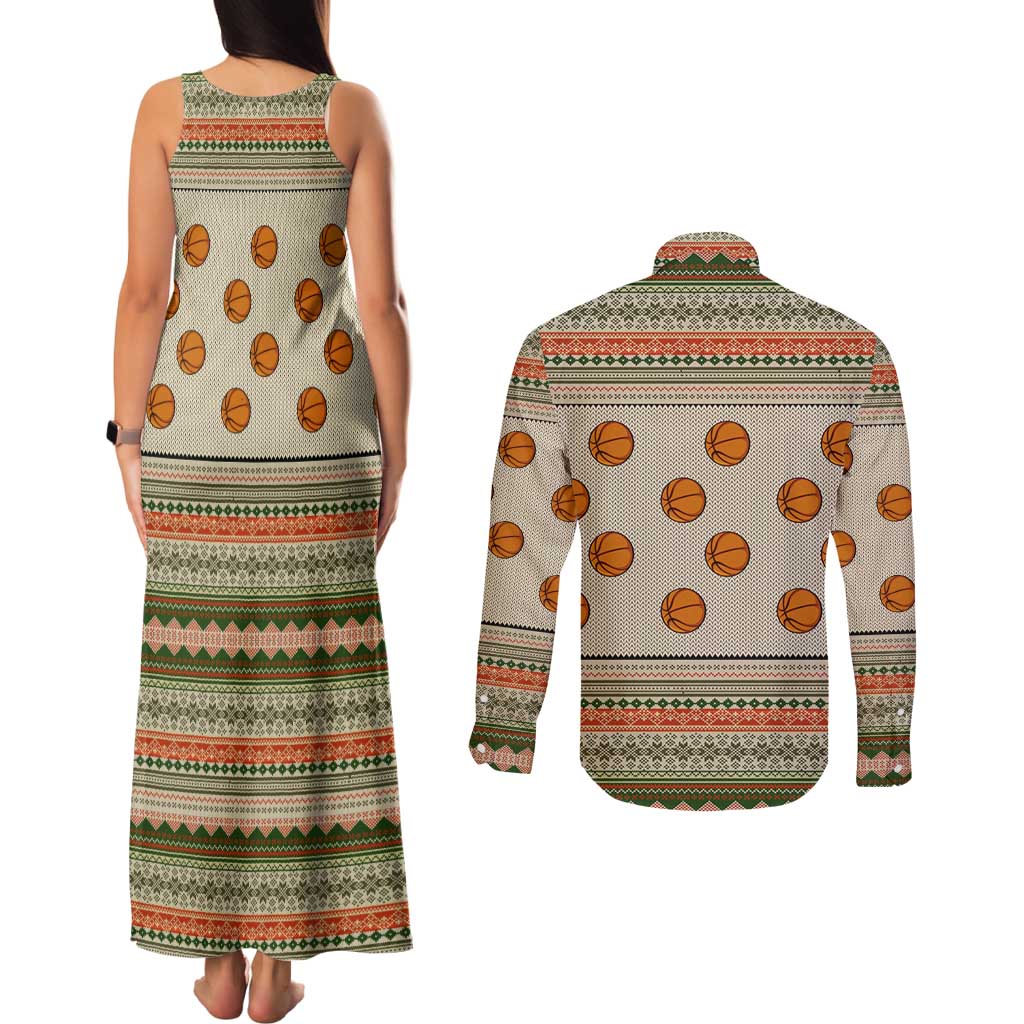 Basketball Winter Christmas Couples Matching Tank Maxi Dress and Long Sleeve Button Shirt Xmas Holiday Patterns - Wonder Print Shop