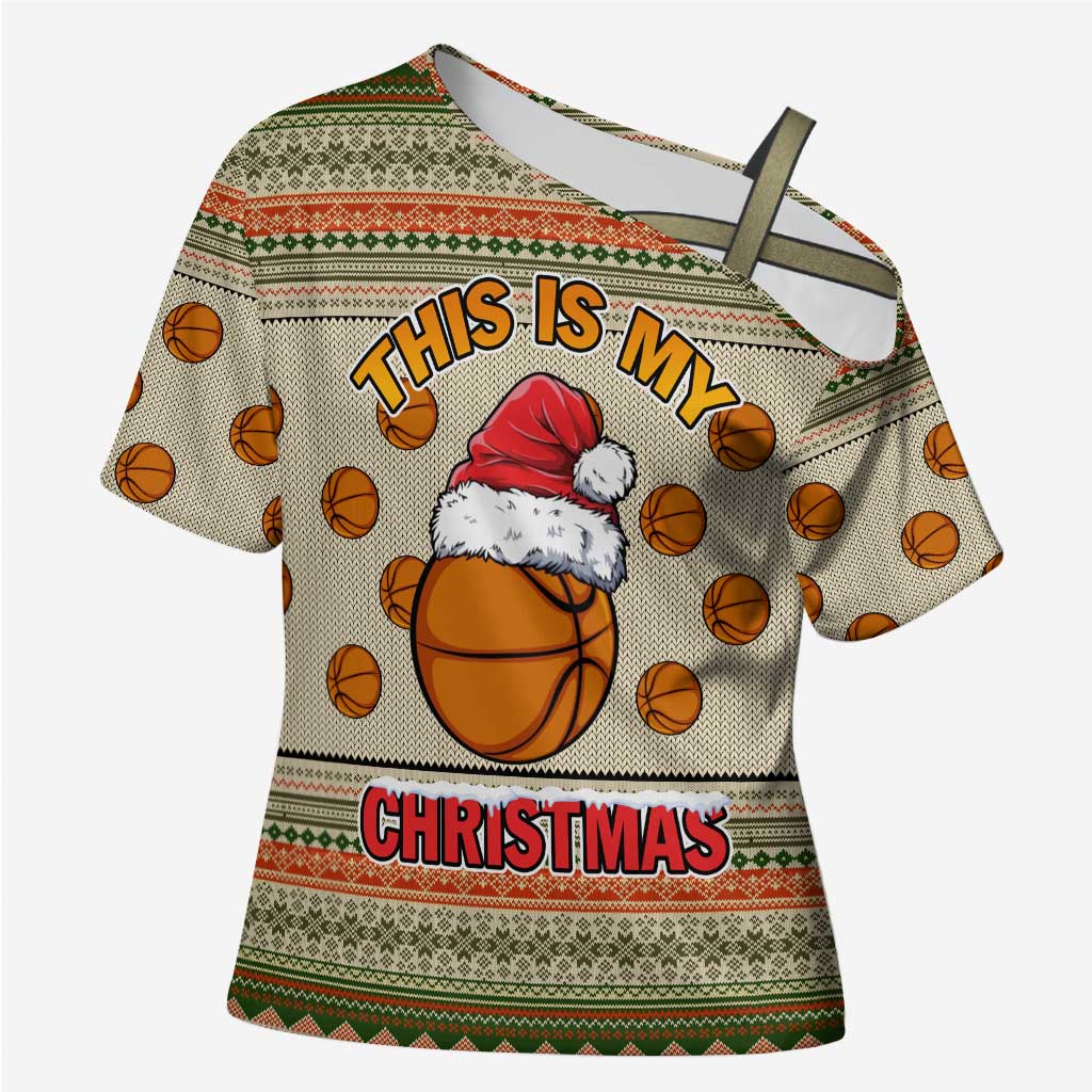 Basketball Winter Christmas Cross Shoulder Shirt Xmas Holiday Patterns - Wonder Print Shop