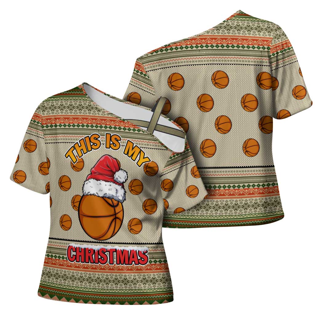 Basketball Winter Christmas Cross Shoulder Shirt Xmas Holiday Patterns - Wonder Print Shop