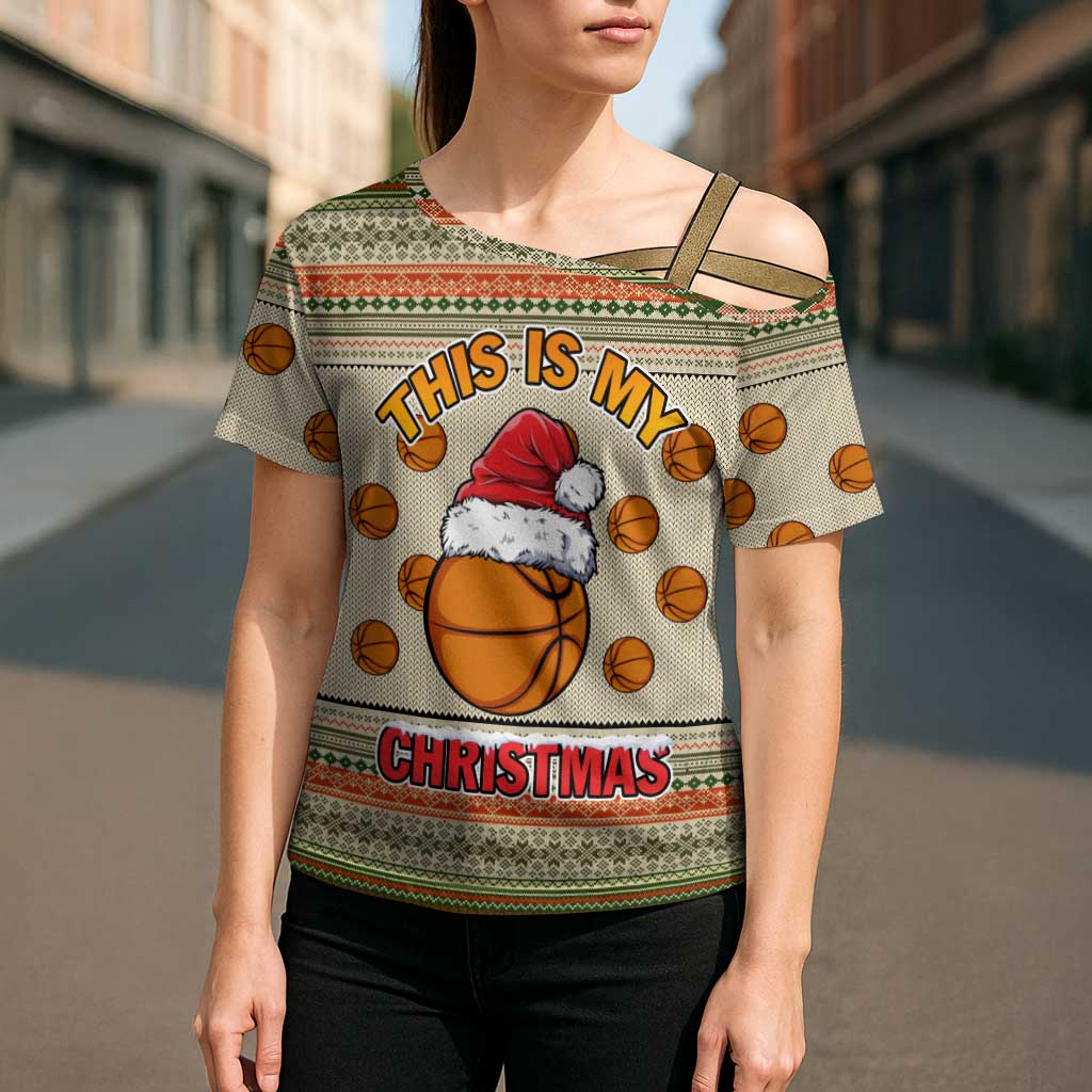 Basketball Winter Christmas Cross Shoulder Shirt Xmas Holiday Patterns - Wonder Print Shop