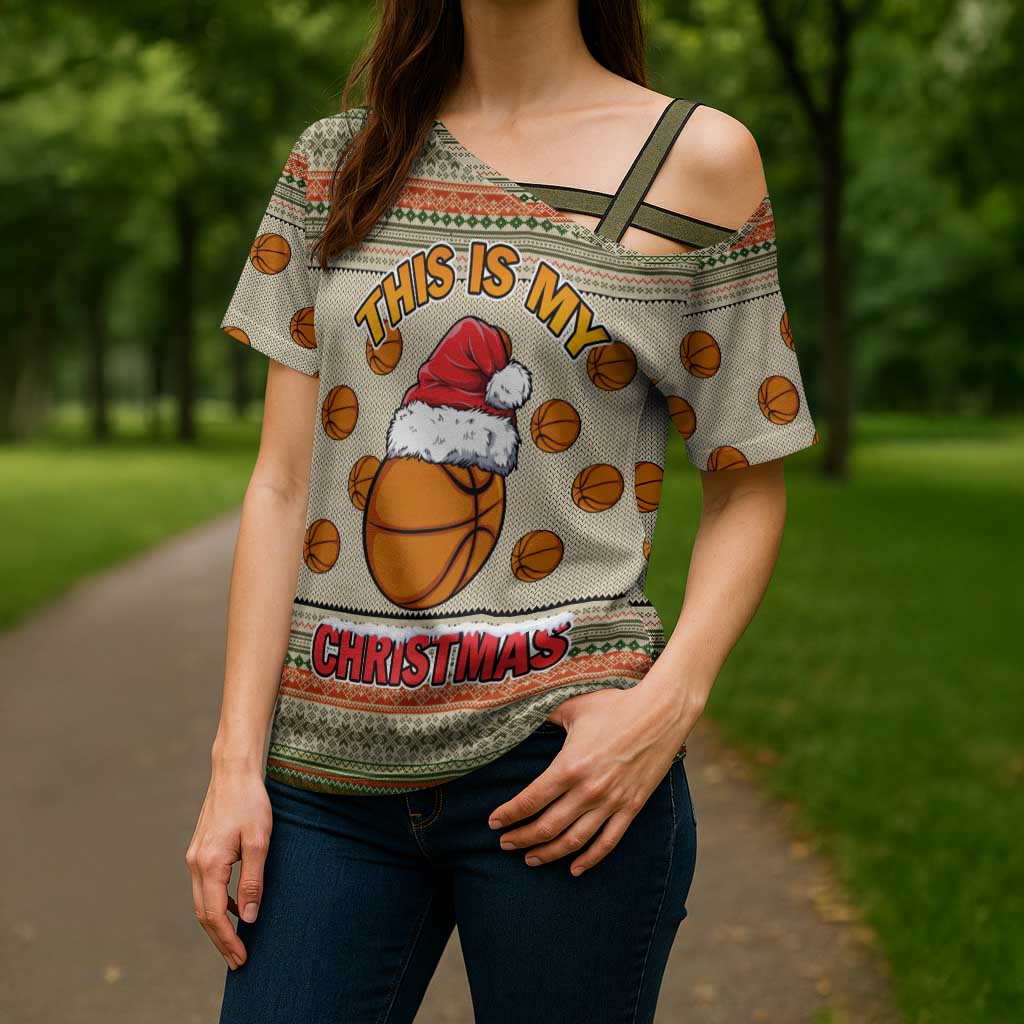 Basketball Winter Christmas Cross Shoulder Shirt Xmas Holiday Patterns - Wonder Print Shop
