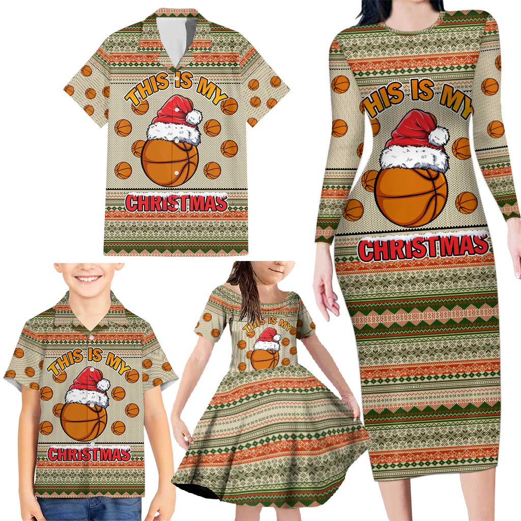 Basketball Winter Christmas Family Matching Long Sleeve Bodycon Dress and Hawaiian Shirt Xmas Holiday Patterns - Wonder Print Shop