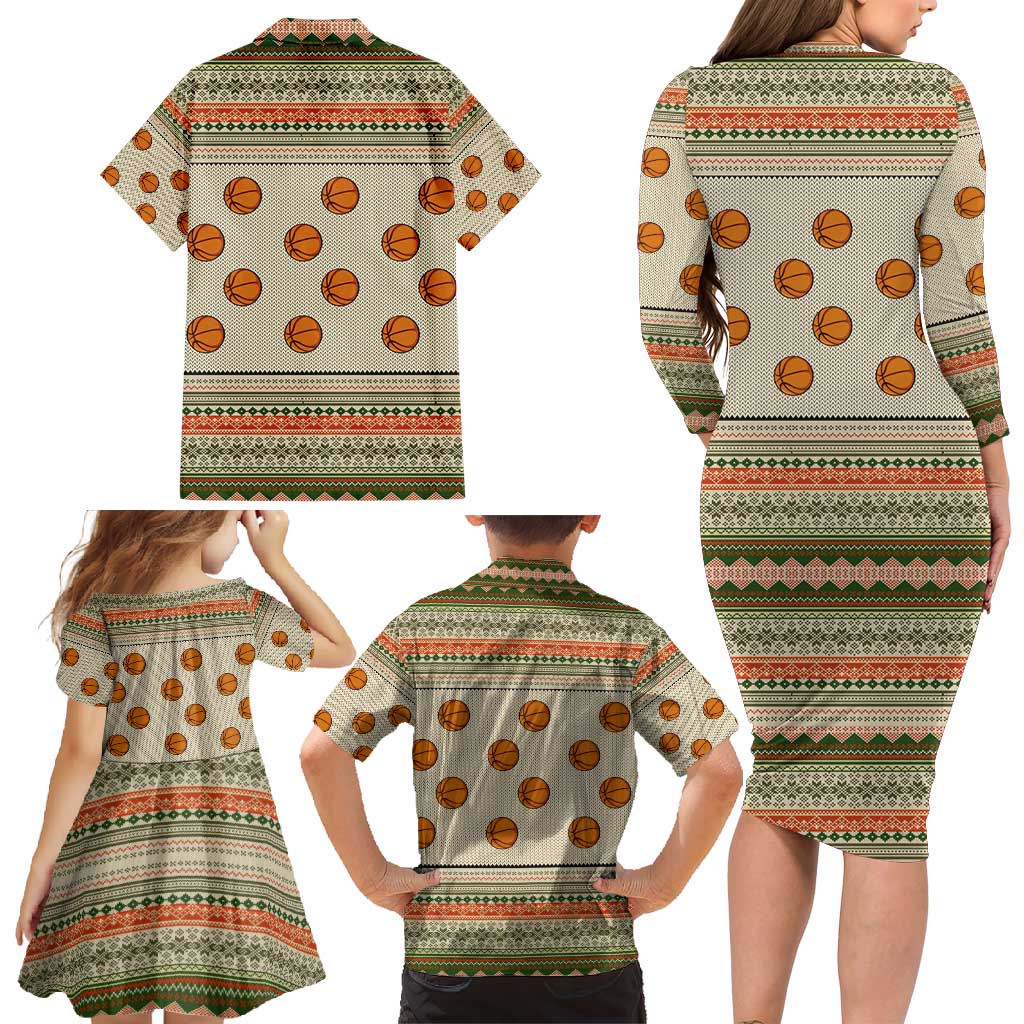 Basketball Winter Christmas Family Matching Long Sleeve Bodycon Dress and Hawaiian Shirt Xmas Holiday Patterns - Wonder Print Shop