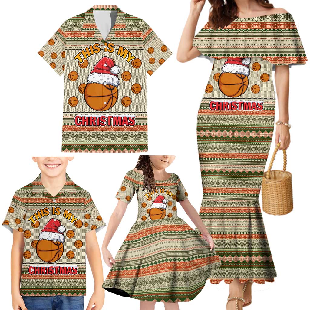 Basketball Winter Christmas Family Matching Mermaid Dress and Hawaiian Shirt Xmas Holiday Patterns - Wonder Print Shop