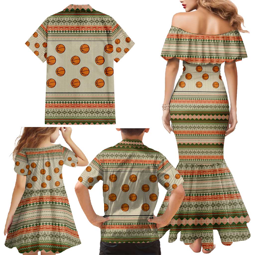 Basketball Winter Christmas Family Matching Mermaid Dress and Hawaiian Shirt Xmas Holiday Patterns - Wonder Print Shop