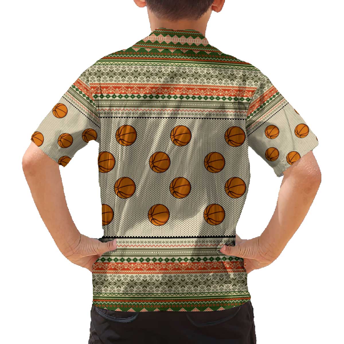 Basketball Winter Christmas Family Matching Off The Shoulder Long Sleeve Dress and Hawaiian Shirt Xmas Holiday Patterns - Wonder Print Shop